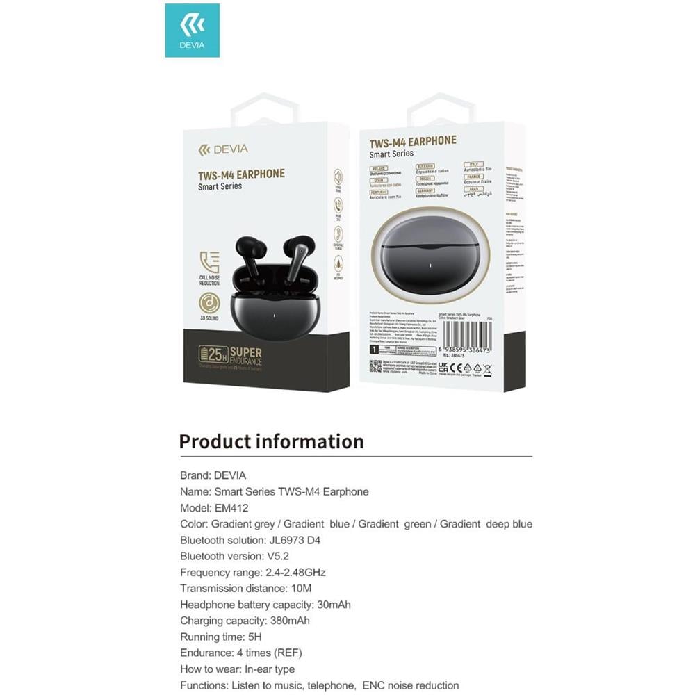 Auricolare TWS wireless EM412 con ENC TWS-M4 Bluetooth V. 5,2 - Foto 2