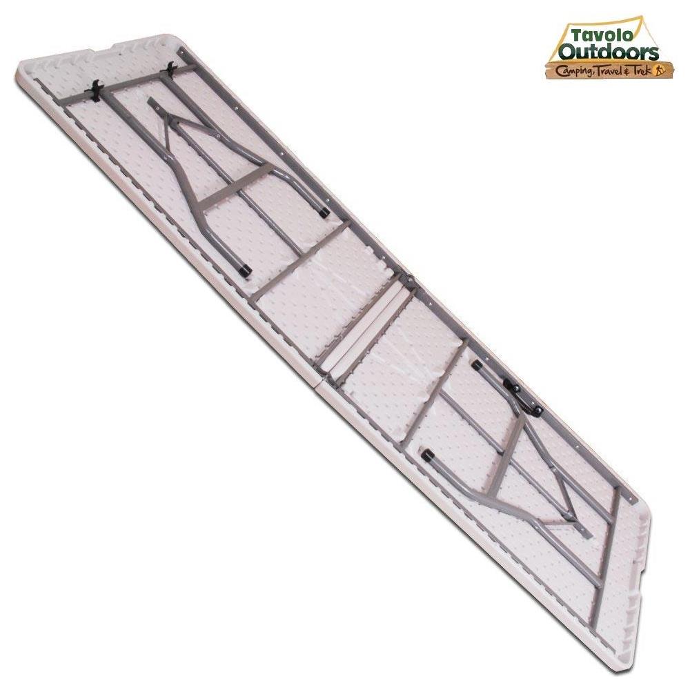 Tavolo Pieghevole in Resina 244x76x72cm Metallo Richiudibile a Valigetta Bianco - Foto 5