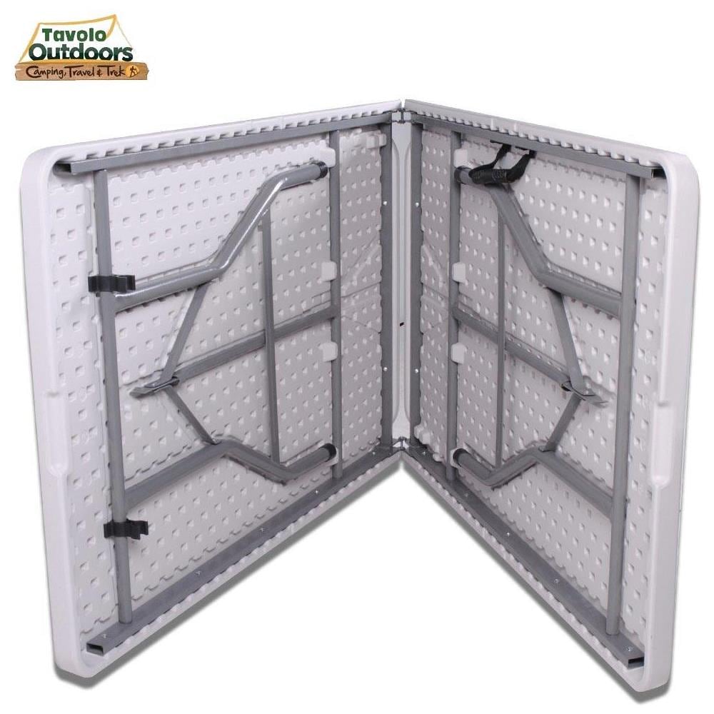 Tavolo Pieghevole in Resina 244x76x72cm Metallo Richiudibile a Valigetta Bianco - Foto 2