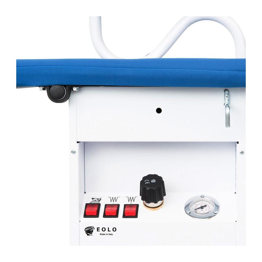 EOLO Tavolo da Stiro Professionale TS03 RA V6 Piano Riscaldato Aspirante Caldaia in Rame Ferro con Paravapore Termostato Braccetto Stiramaniche Aspirante e Riscaldato 112x42 cm Efficienza Energetica A++ - Foto 6