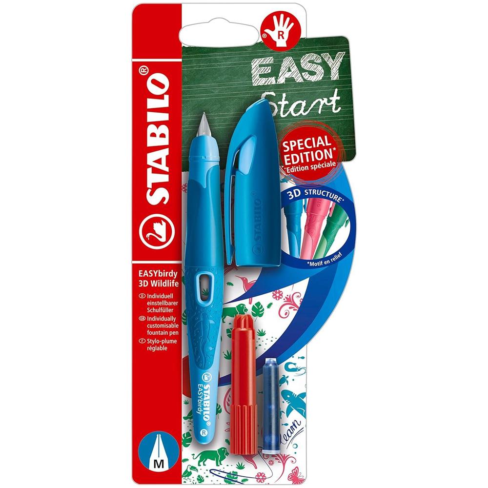 EASYbirdy - Penna Stilografica Ergonomica - 3D Wildlife Edition - Blu - per Destrimani - Punta Standard - Cartuccia Blu inclusa - Foto 1