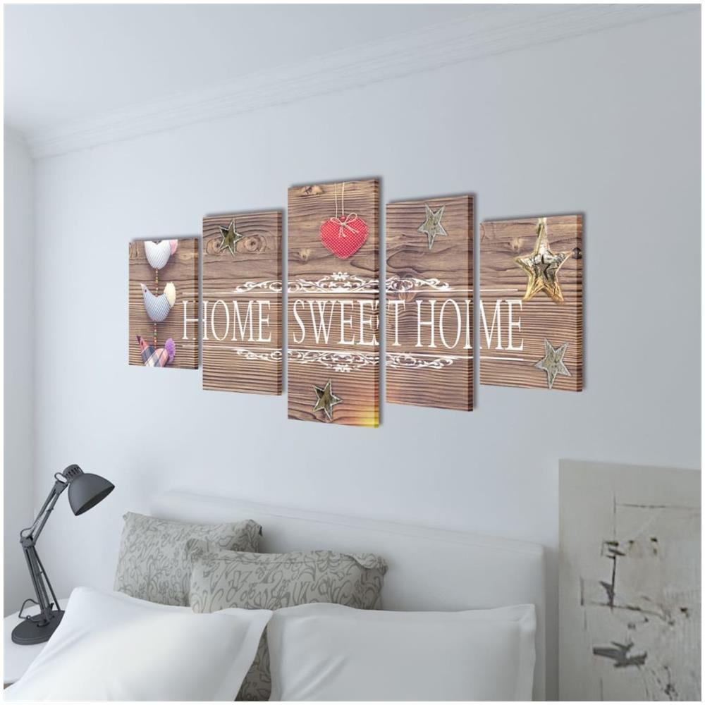 5 Pz Set Stampa Su Tela Da Muro Home Sweet 100 X 50 Cm - Foto 2