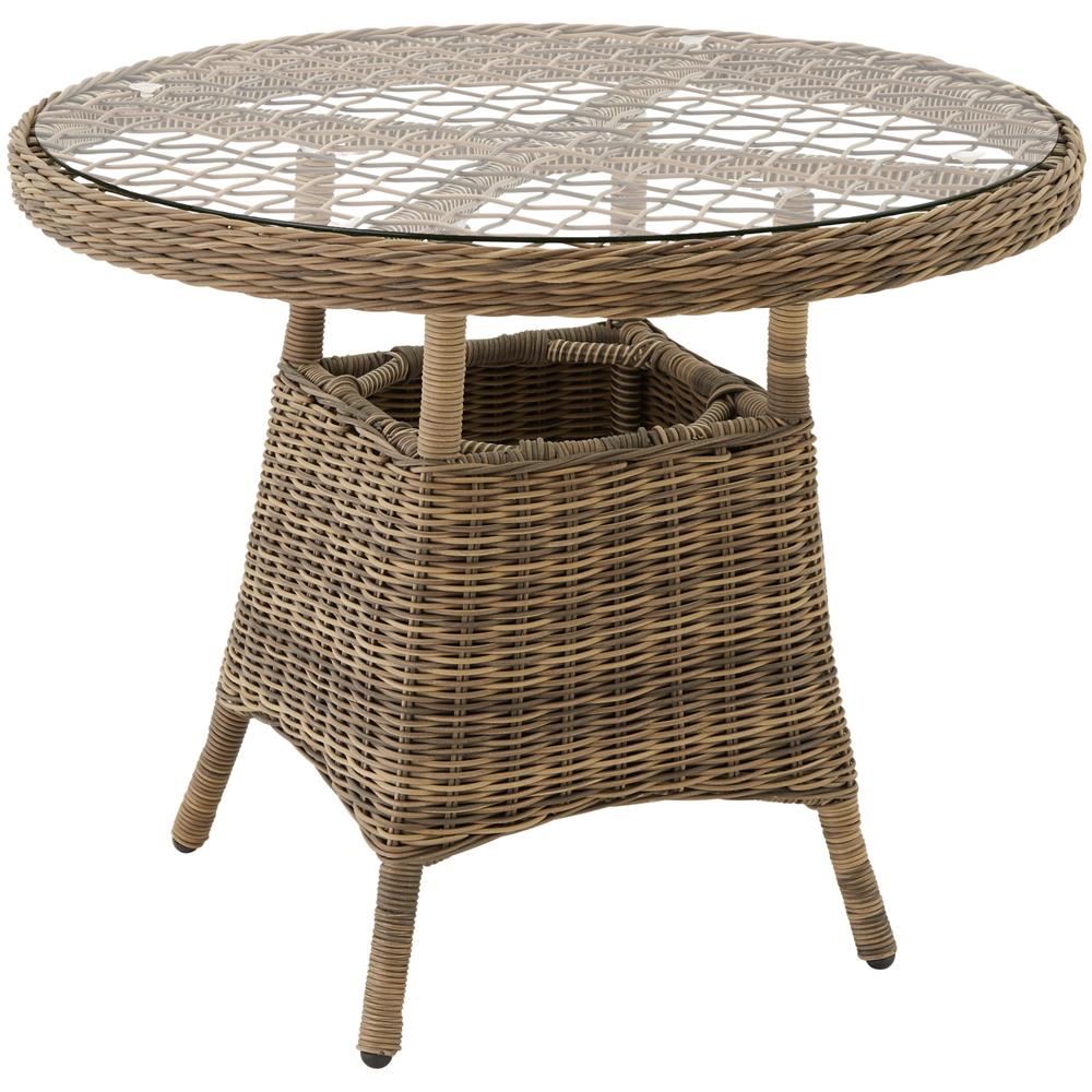 Set Da Bar In Rattan Lovas Con 4 Sedie Latina - Tavolo Giardino Alluminio E Legno