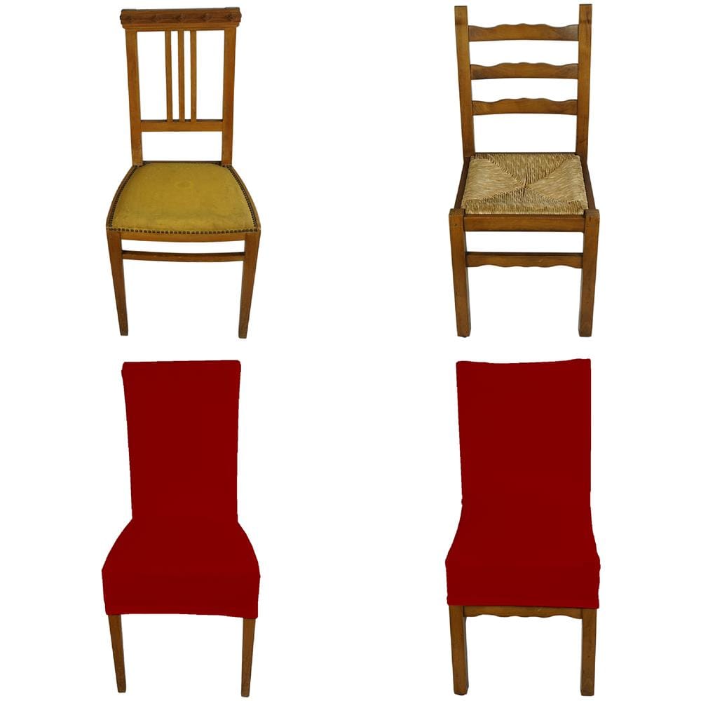Set 4 vestisedia universale con schienale quadrato Subito Fatto per sedie da ufficio, cucina, sala da pranzo, camera, hotel o ristorante in tessuto super elasticizzato made in Italy Bordeaux - Foto 1