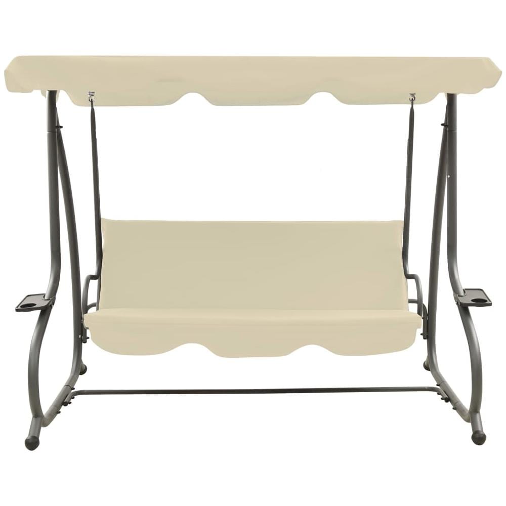 Panchina A Dondolo Da Giardino Con Baldacchino Bianco Sabbia - Foto 2