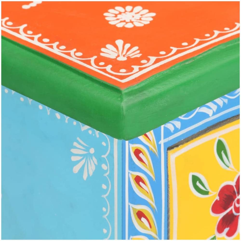 Comodino Dipinto A Mano 40x30x60 Cm In Legno Massello Di Mango - Foto 2