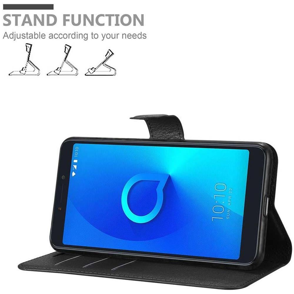 Custodia Compatibile Con Alcatel 3c In Nero Carbone - Coperchio Protettiva Con Chiusura Magnetica, Funzione Stand E Tasca Per Le Carte - Foto 2