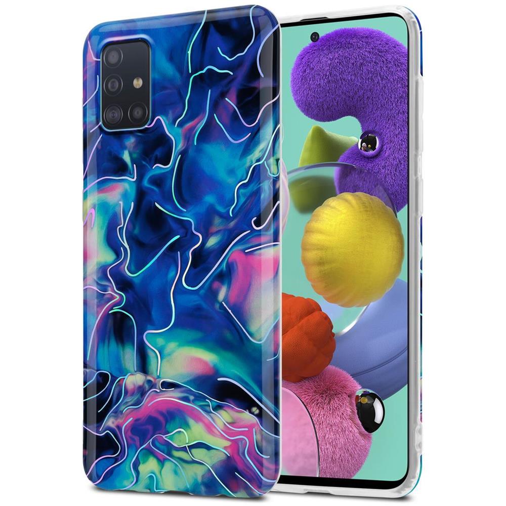 Custodia Compatibile Con Samsung Galaxy A51 4g / M40s In Marmo Rosa Blu No. 17 - Coperchio Protettivo In Silicone Tpu Con Motivo A Mosaico - Foto 1