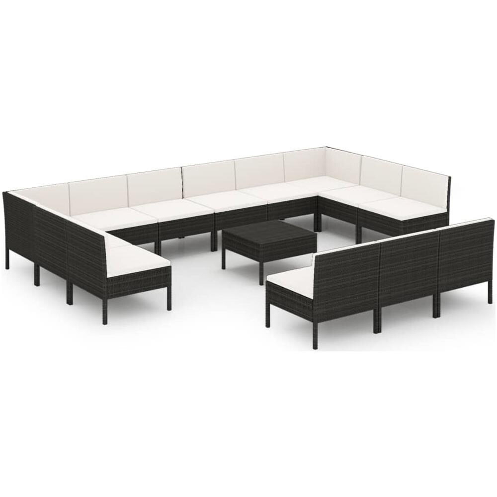 Set Divani Da Giardino 14 Pz Con Cuscini In Polyrattan Nero - Foto 2
