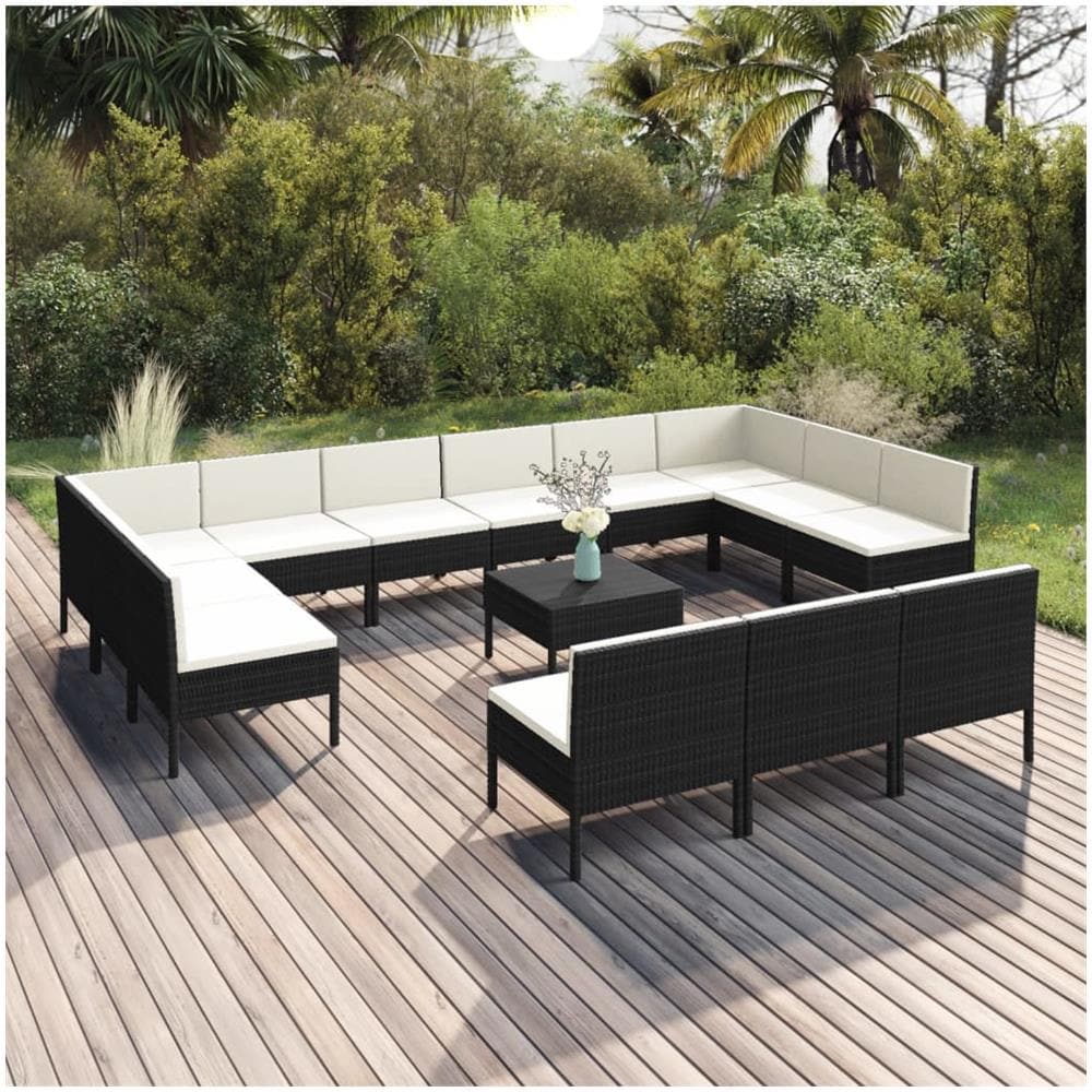 Set Divani Da Giardino 14 Pz Con Cuscini In Polyrattan Nero - Foto 1