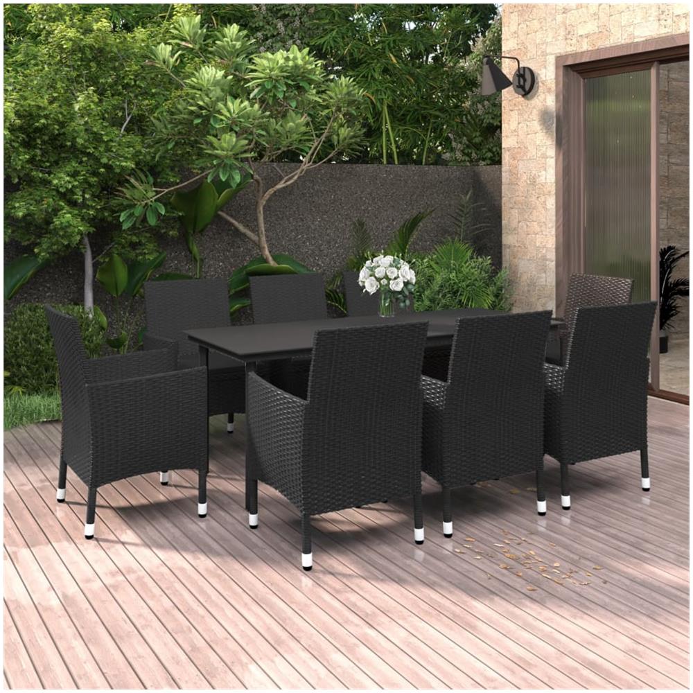 Set Da Pranzo Da Giardino E Cuscini 9 Pz In Polyrattan E Vetro - Foto 1