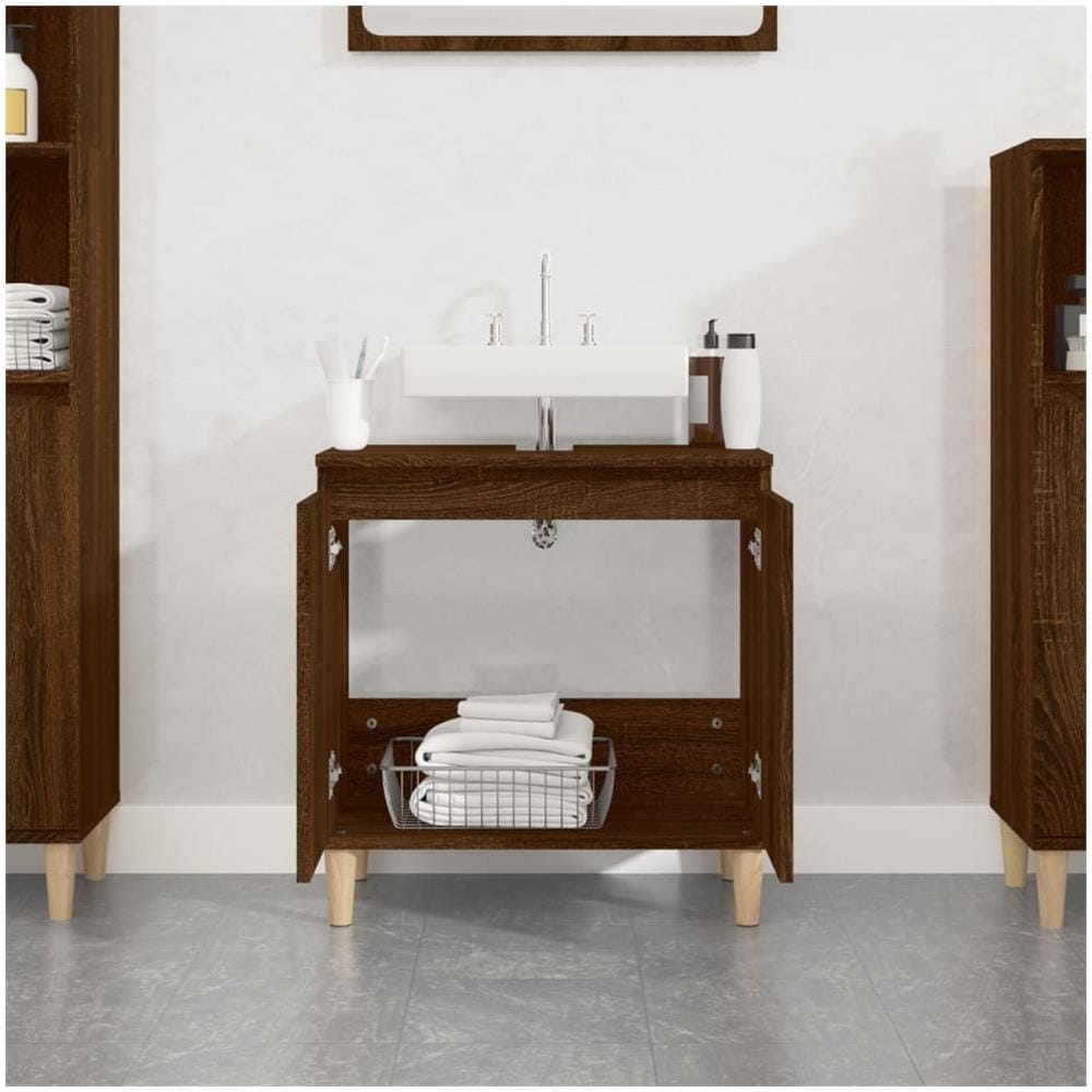 Mobile Lavabo Rovere Marrone 58x33x60 Cm In Legno Multistrato - Foto 4