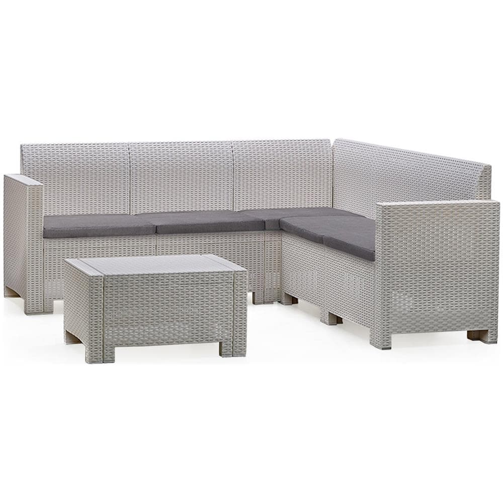 Set Salotto Da Esterno Eris, Set Da Giardino Con Cuscini, Salottino Indoor E Outdoor Effetto Rattan, 100% Made In Italy, Bianco - Foto 2