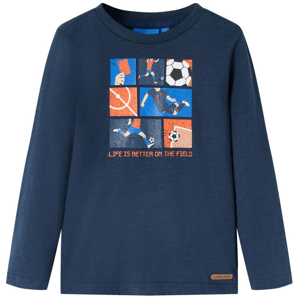 Maglietta Bambino Maniche Lunghe Stampa Calcio Blu Marino Mélange 116 - Foto 1