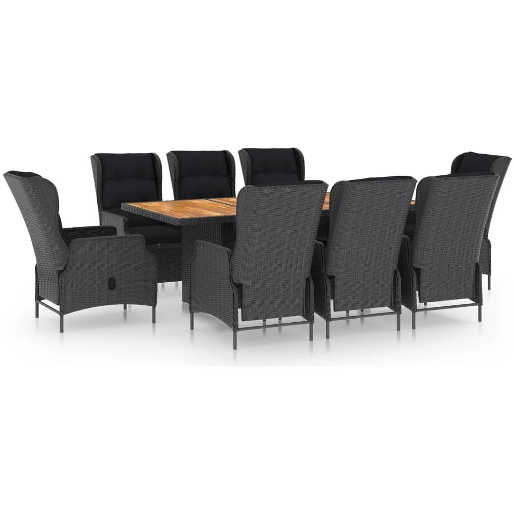 Set Da Pranzo Giardino 9 Pz Con Cuscini Polyrattan Grigio Scuro - Foto 1