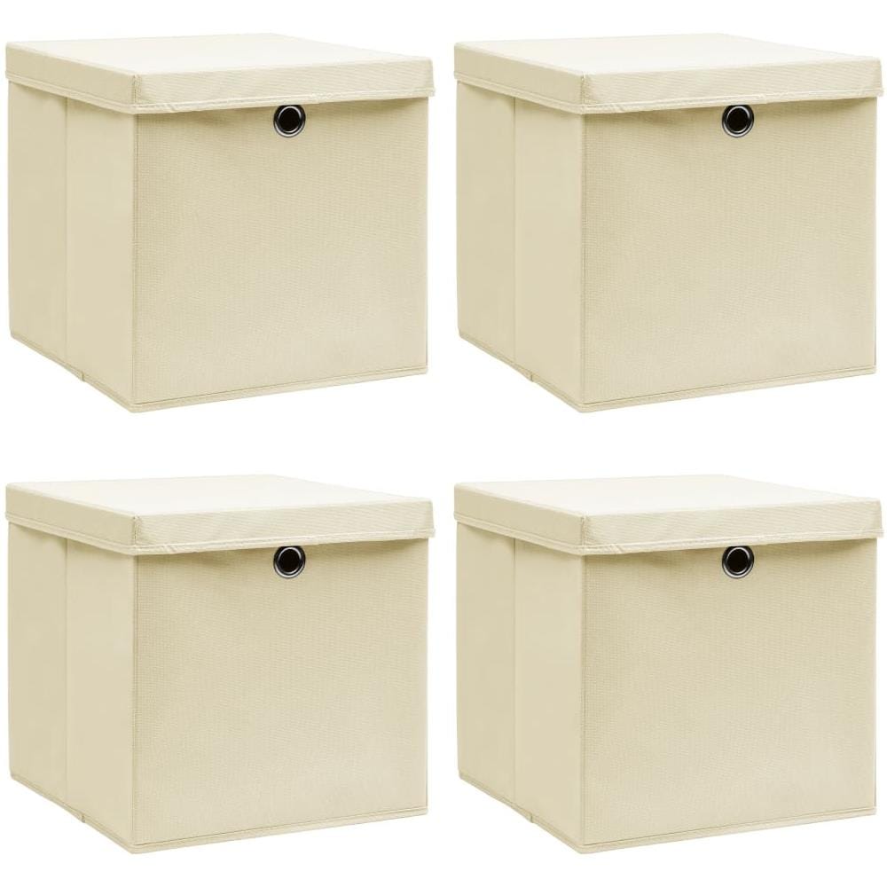 Scatole Portaoggetti con Coperchi 4pz Crema 32x32x32 cm Tessuto - Foto 1