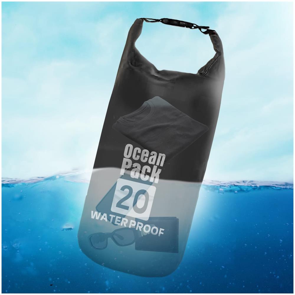 Borsa Zaino Impermeabile 20l, Dry Bag Mare 20 Litri, Sacca Impermeabile Con Tracolla Regolabile, Zaino Waterproof Per Barca Pesca Rafting Spiaggia Sport Acquatici (nero)  - Foto 6