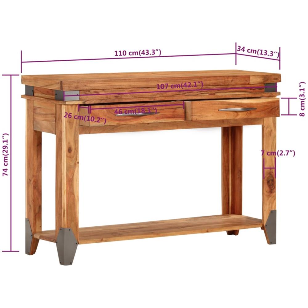 Tavolo Console 110x34x74 Cm In Legno Massello Di Acacia - Foto 8