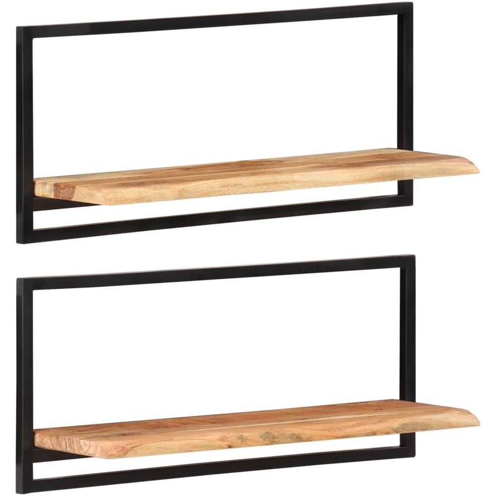 Mensole Parete 2pz 80x25x35 Cm Legno Massello Acacia E Acciaio - Foto 1