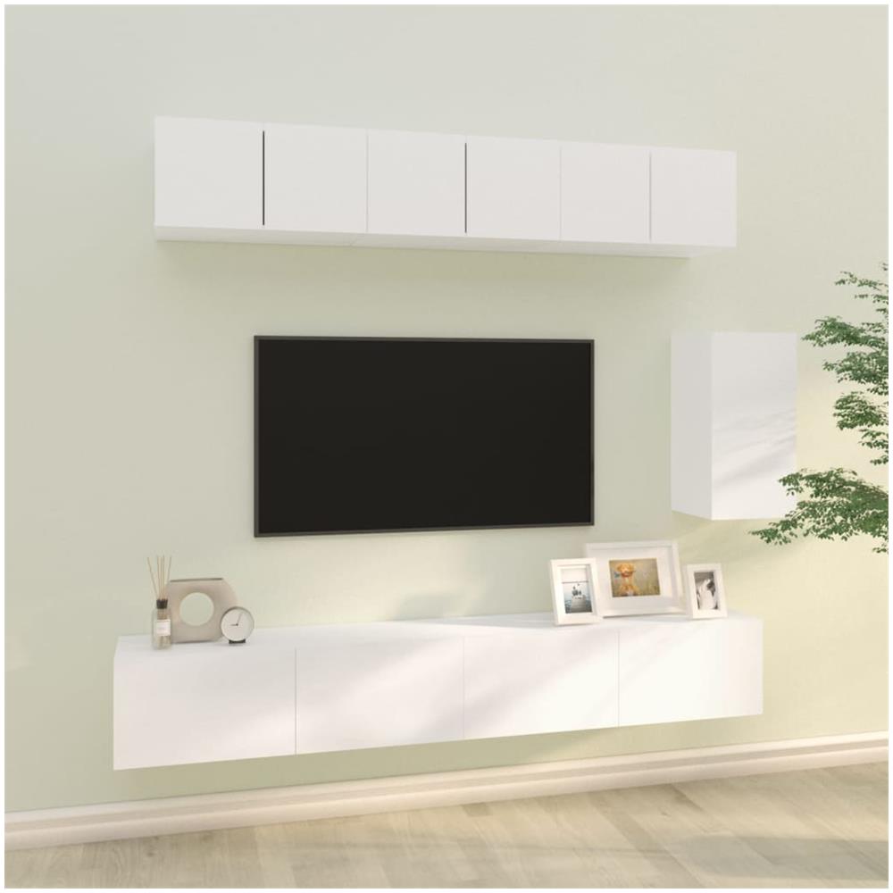 Set Di Mobili Porta Tv 6 Pz Bianco In Legno Multistrato - Foto 1