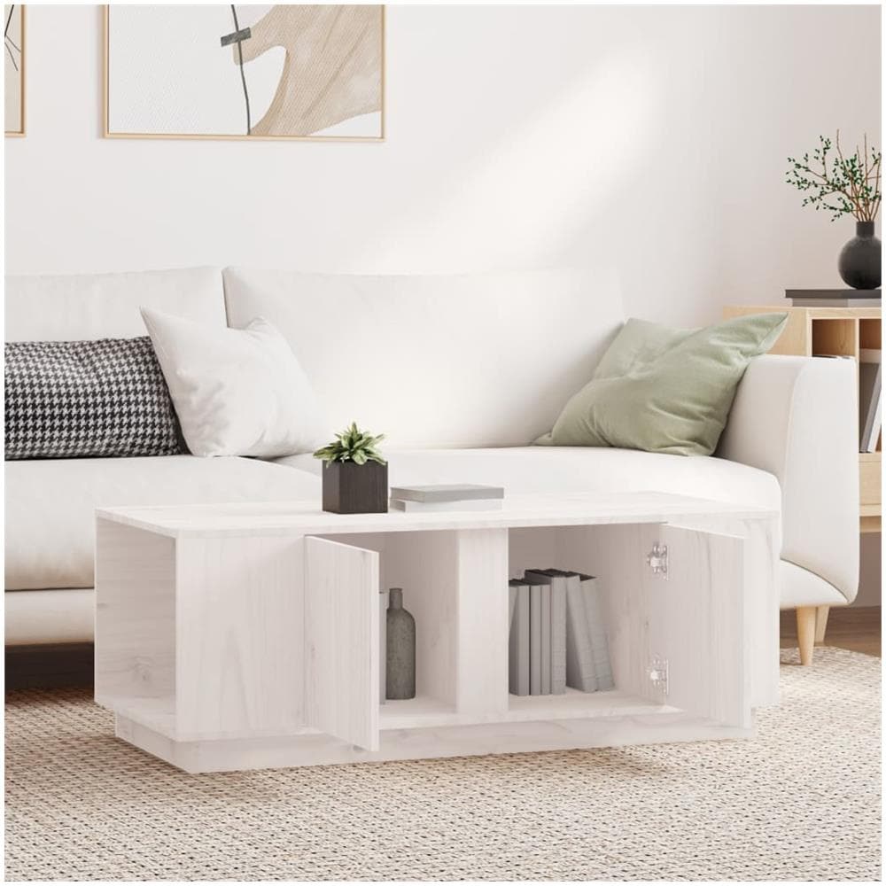 Tavolino Da Salotto Bianco 110x50x40 Cm Legno Massello Di Pino - Foto 3