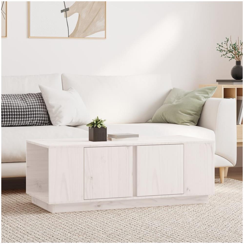 Tavolino Da Salotto Bianco 110x50x40 Cm Legno Massello Di Pino - Foto 1