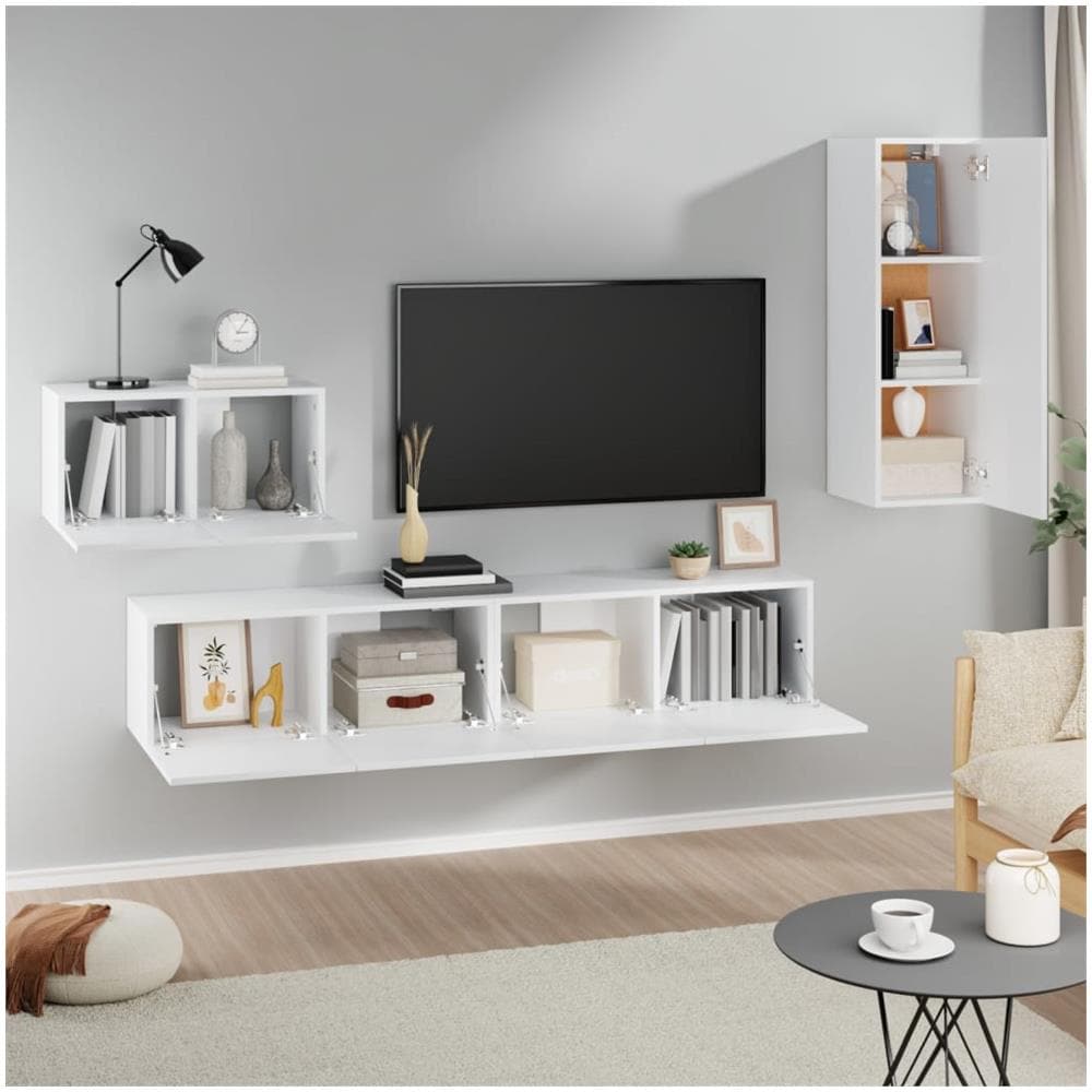 Set Di Mobili Porta Tv 4 Pz Bianco In Legno Multistrato - Foto 3