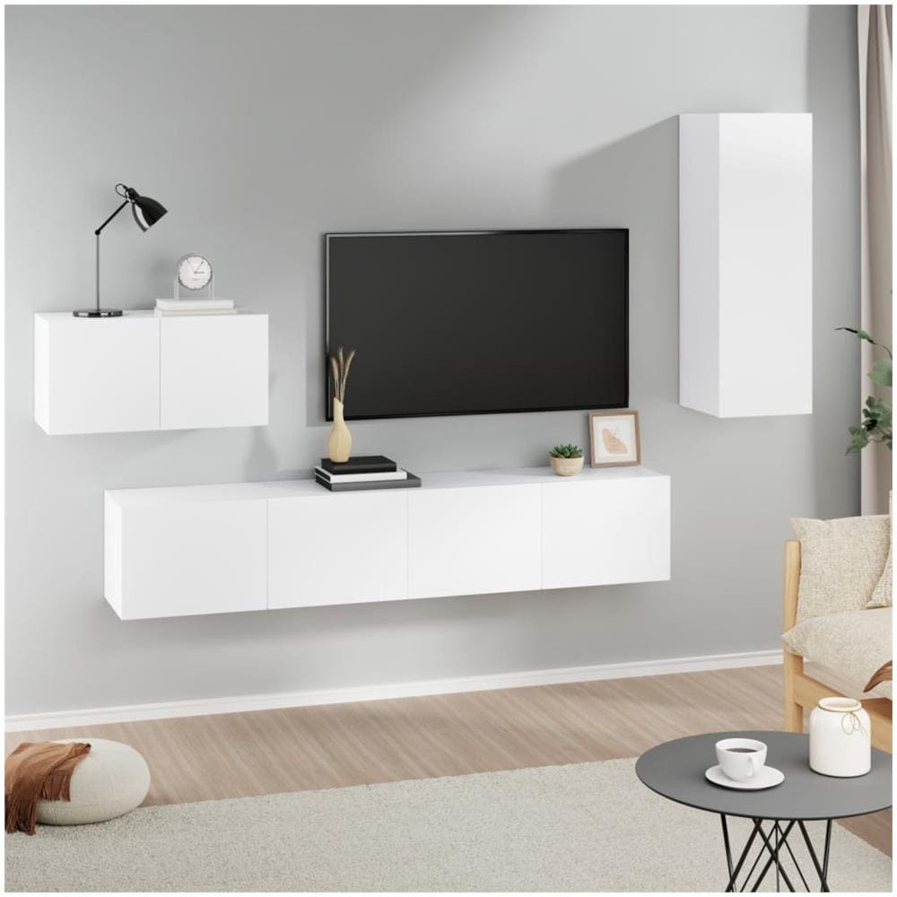 Set Di Mobili Porta Tv 4 Pz Bianco In Legno Multistrato - Foto 1