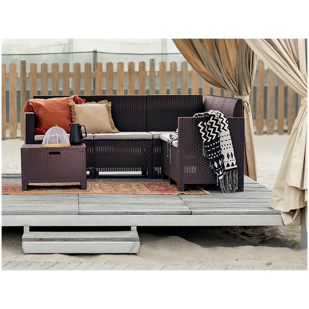 Set Salotto Da Esterno Eris, Set Da Giardino Con Cuscini, Salottino Indoor E Outdoor Effetto Rattan, 100% Made In Italy, Marrone - Foto 1