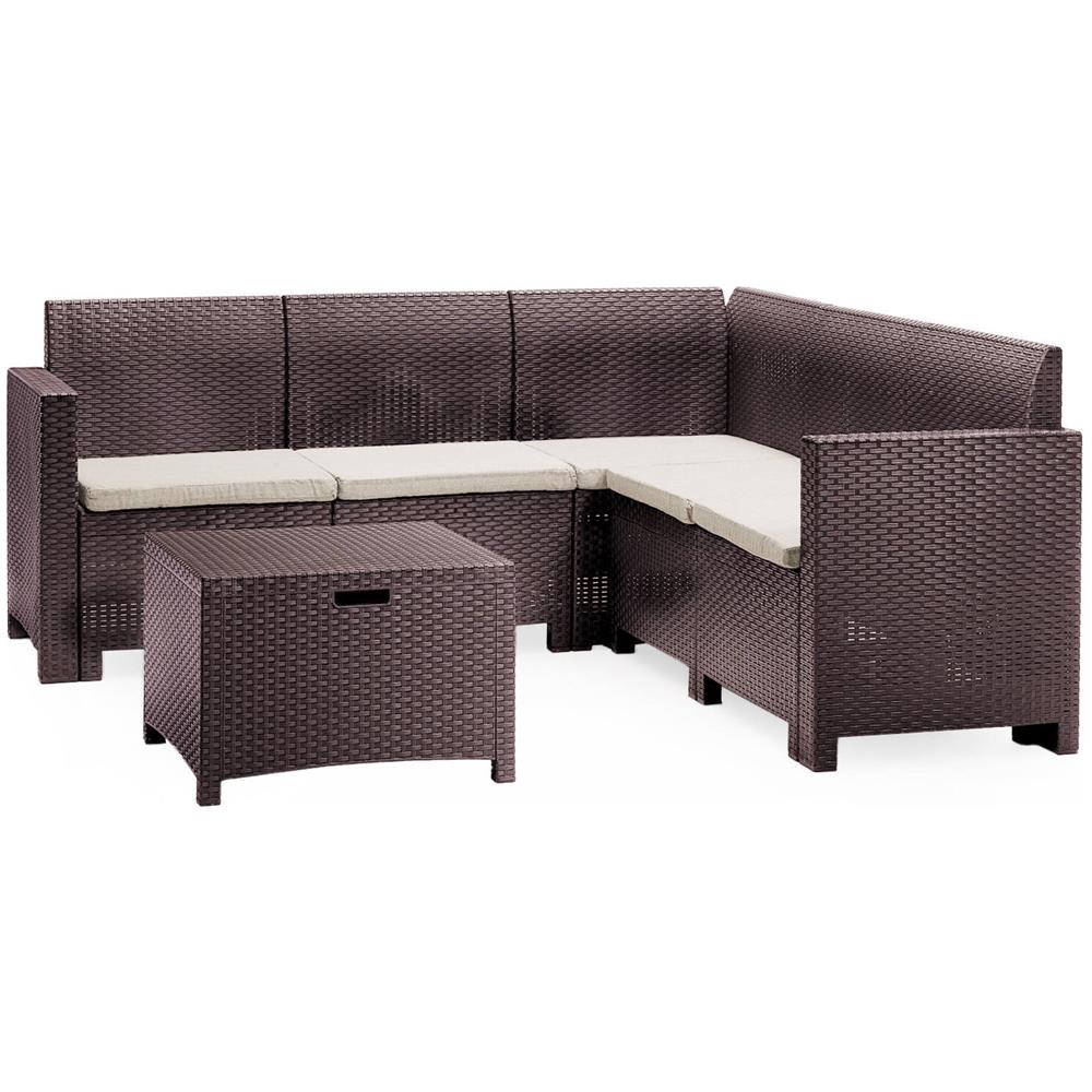 Set Salotto Da Esterno Eris, Set Da Giardino Con Cuscini, Salottino Indoor E Outdoor Effetto Rattan, 100% Made In Italy, Marrone - Foto 2