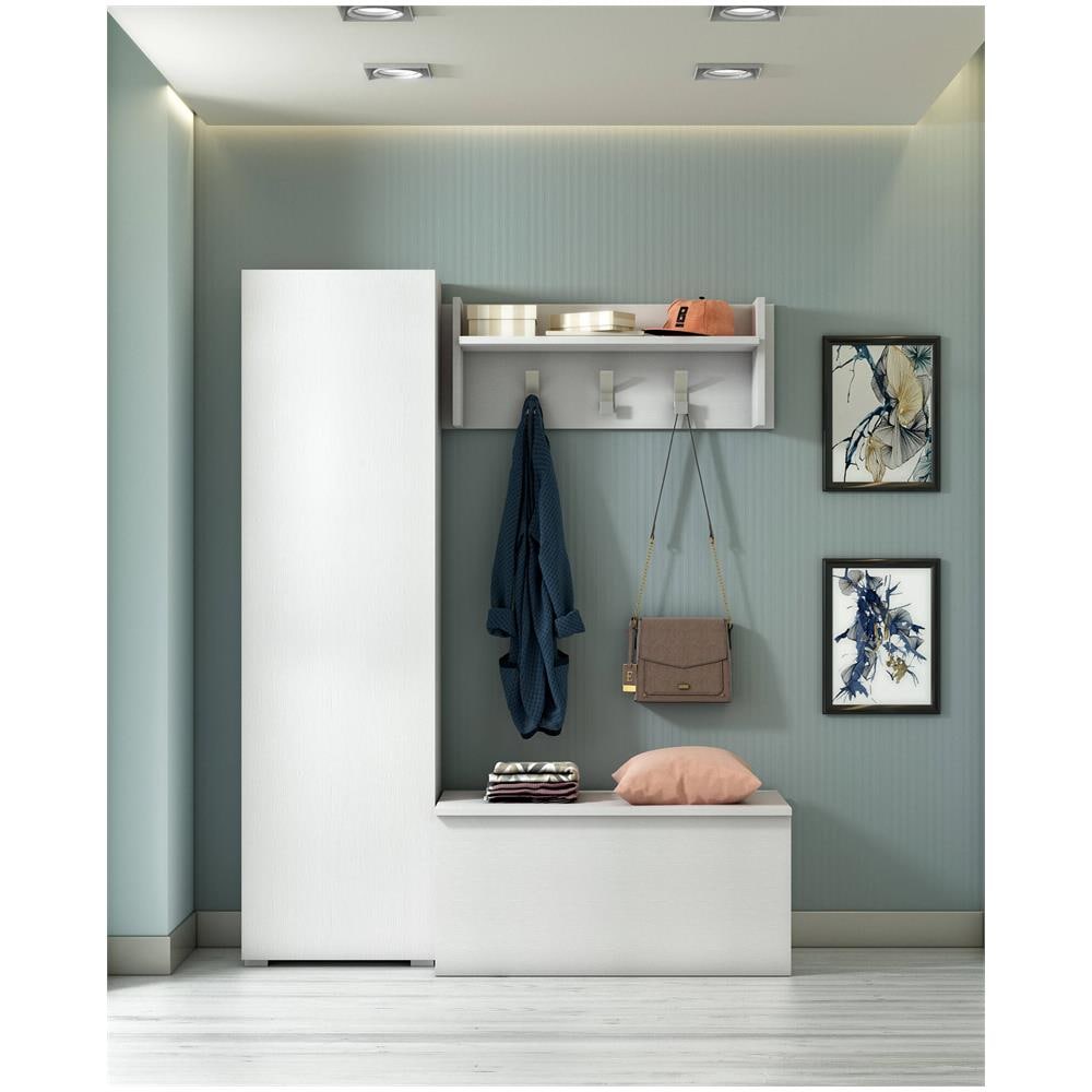 Armadio Multiuso Fiordaliso, Mobile Lineare A 1 Anta E 7 Ripiani, Colonna Da Ingresso O Bagno, Scarpiera Moderna, 100% Made In Italy, 50x30h182 Cm, Bianco - Foto 1