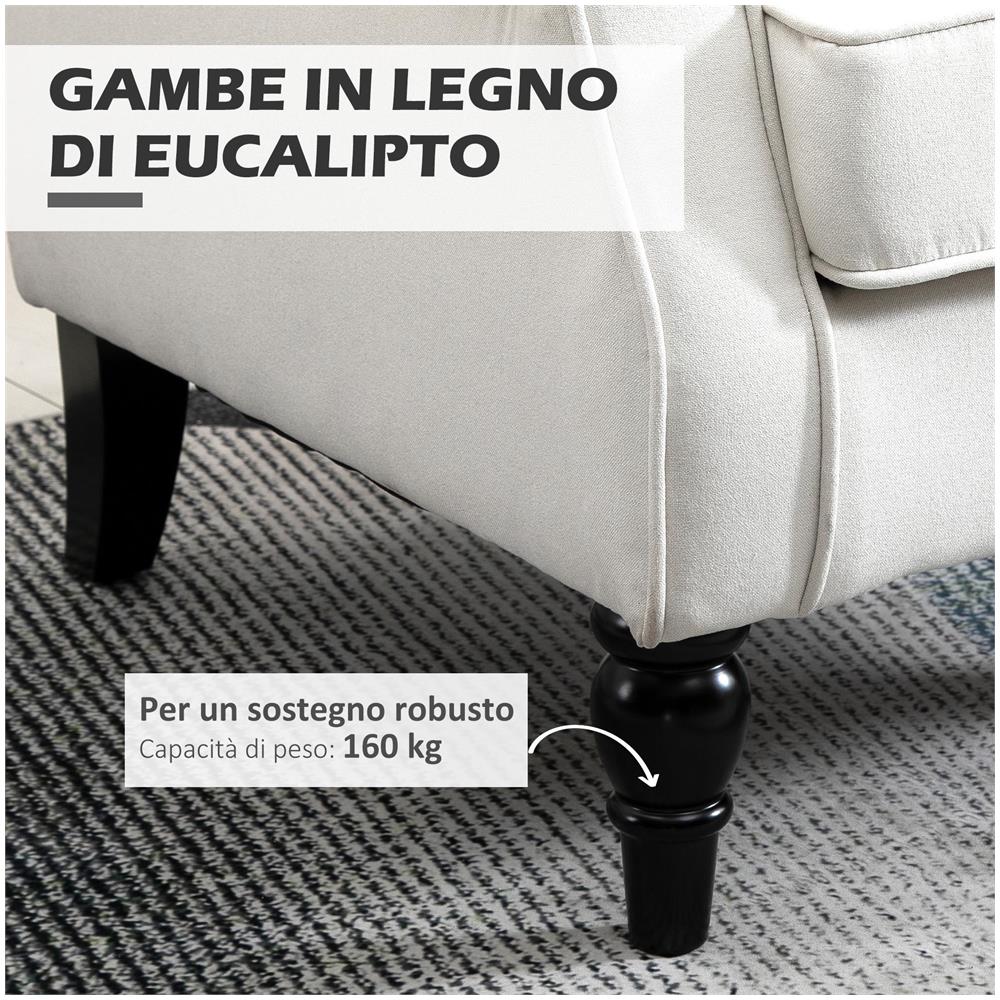 Poltrona da Salotto Imbottita in Tessuto con Schienale Trapuntato, 74x86x102cm, Bianco Crema - Foto 6