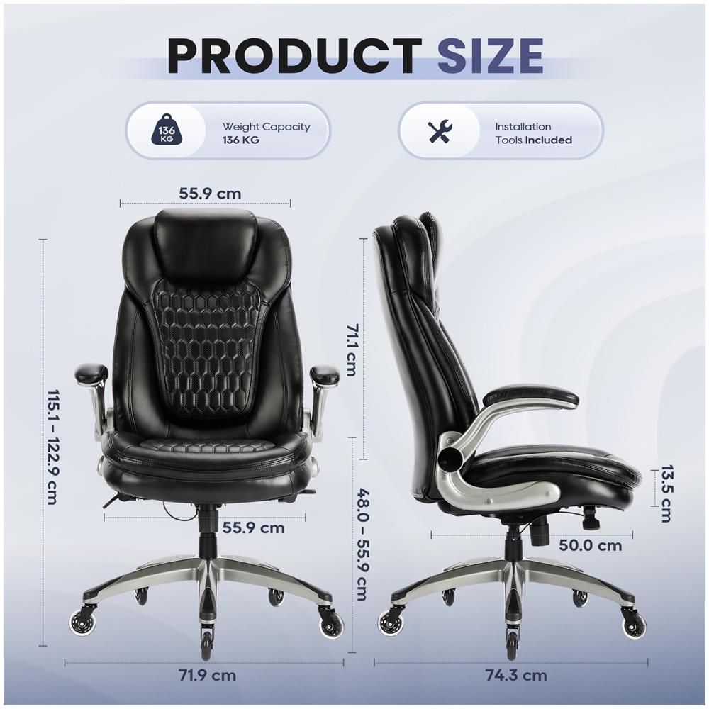 Sedia Da Ufficio, Sedia Ergonomica Con Cuscino Seduta Spesso 13,5 Cm E Braccioli Ripiegabili, Colore Nero - Foto 2