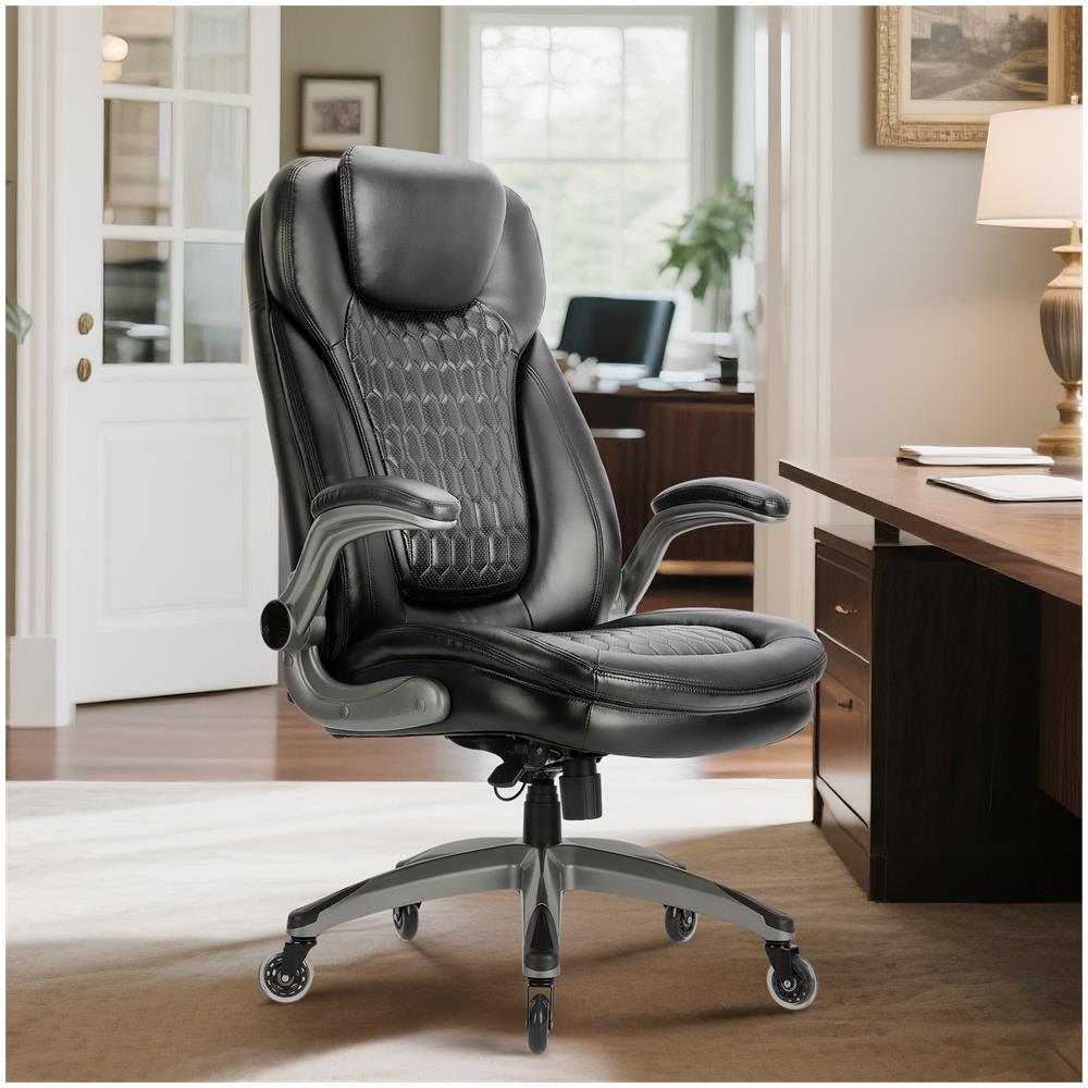 Sedia Da Ufficio, Sedia Ergonomica Con Cuscino Seduta Spesso 13,5 Cm E Braccioli Ripiegabili, Colore Nero - Foto 8