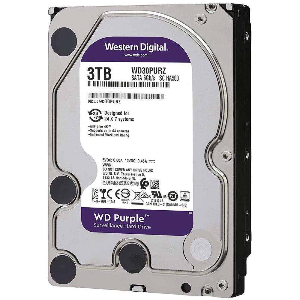 Hard Disk per Sistemi di Videosorveglianza WD Purple 3 TB 3.5" Interfaccia Sata III 6 Gb / s Buffer 64 Mb 5400 rpm - Foto 2