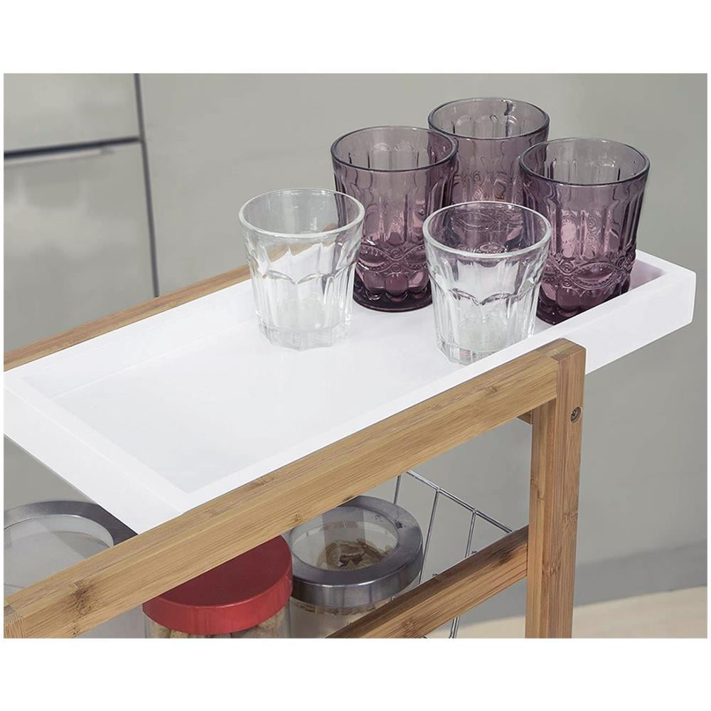 Carrello Cucina Slim Salvaspazio Legno Bambu 4 Ripiani 2 Vassoi 2 Cestelli Ruote - Foto 2