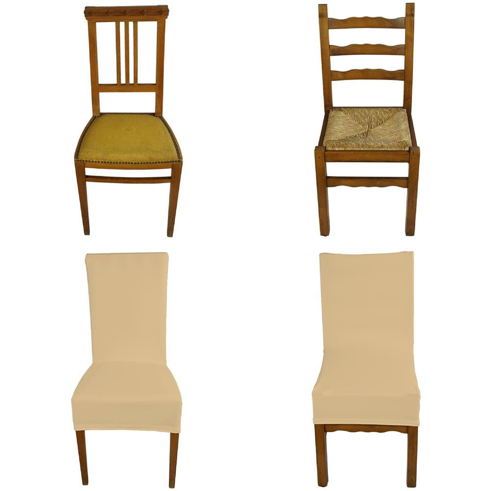 Set 6 vestisedia universale con schienale quadrato Subito Fatto per sedie da ufficio, cucina, sala da pranzo, camera, hotel o ristorante in tessuto super elasticizzato made in Italy Panna - Foto 1