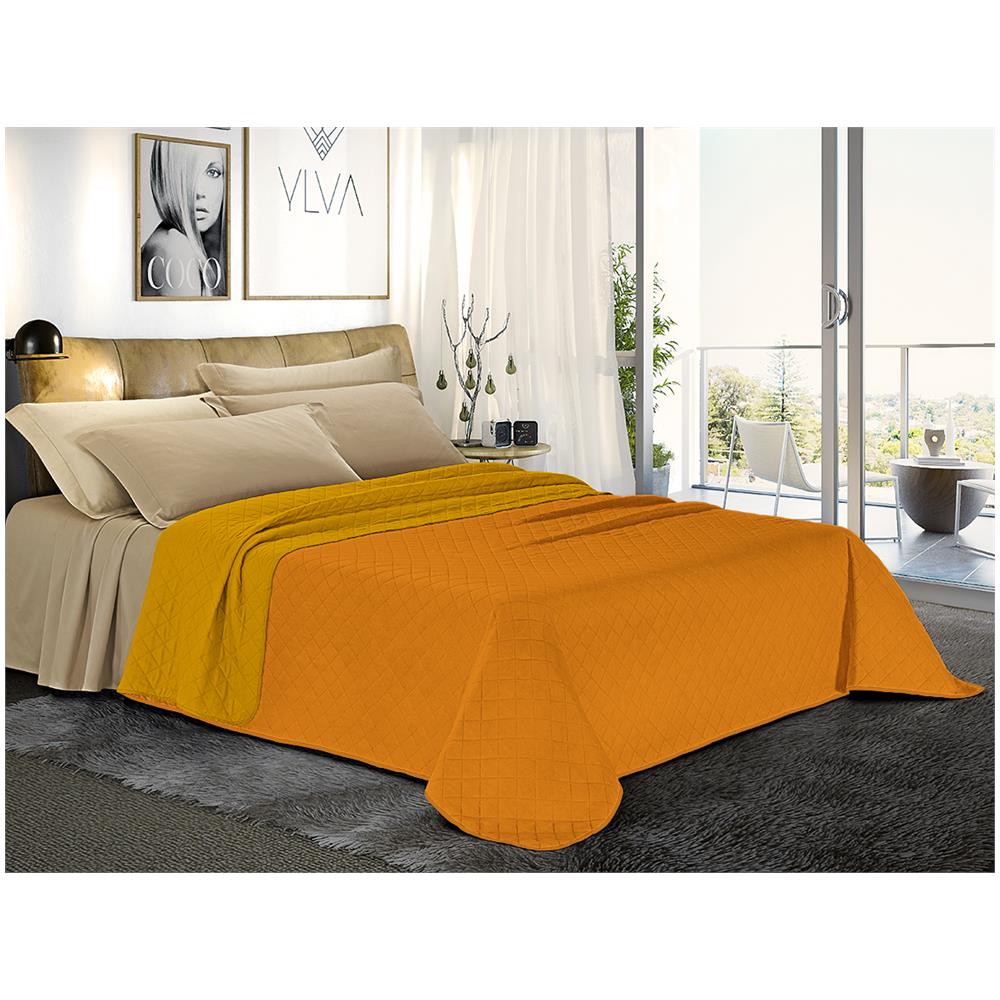 Trapuntino Copriletto Bicolor Double Face - Matrimoniale 250x280 Cm Giallo / oro - Foto 1