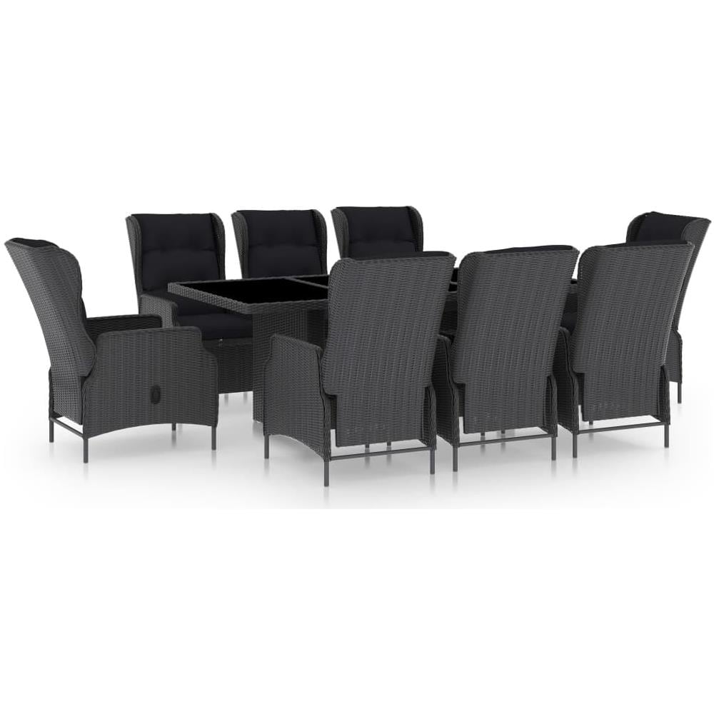 Set Da Pranzo Da Giardino 9pz E Cuscini Polyrattan Grigio Scuro - Foto 1