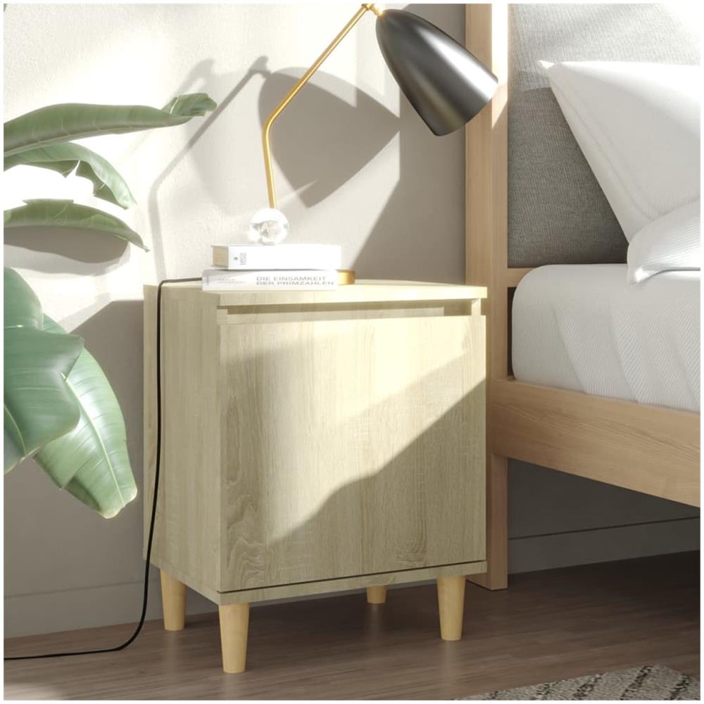 Comodino con Gambe in Legno Massello Rovere Sonoma 40x35x50cm - Foto 1