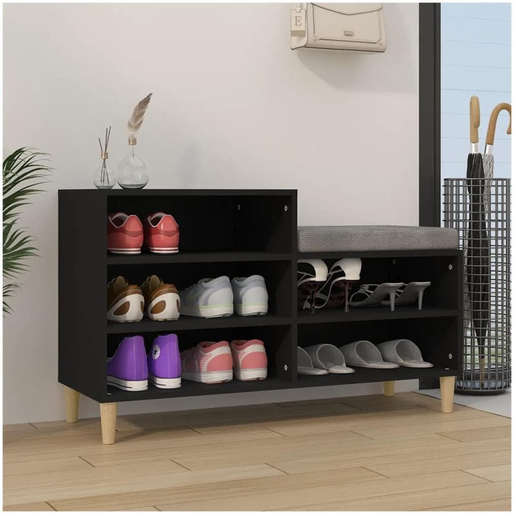 Scarpiera Nera 102x36x60 Cm In Legno Multistrato - Foto 1