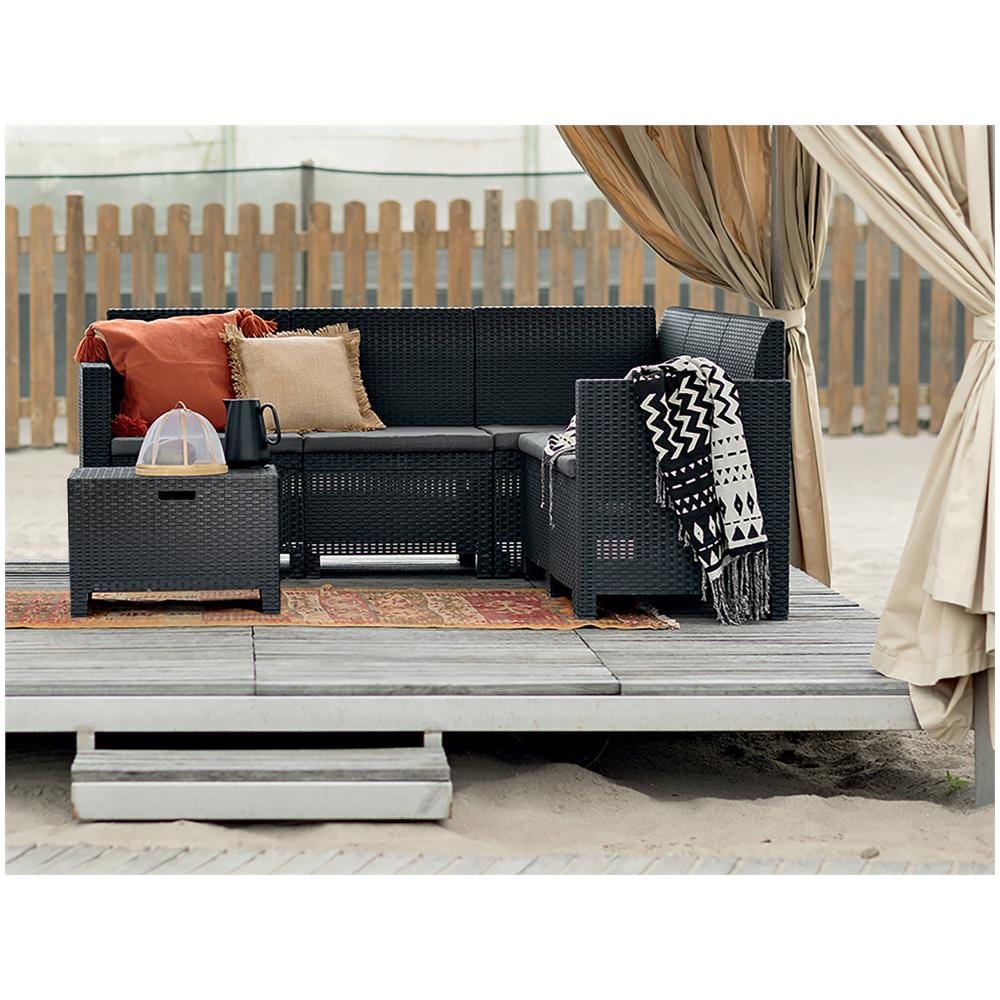 Set Salotto Da Esterno Eris, Set Da Giardino Con Cuscini, Salottino Indoor E Outdoor Effetto Rattan, 100% Made In Italy, Antracite - Foto 1