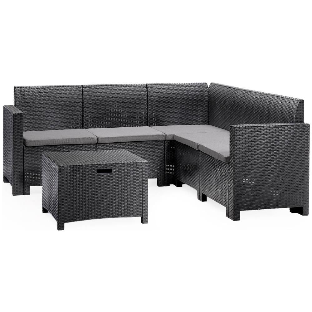 Set Salotto Da Esterno Eris, Set Da Giardino Con Cuscini, Salottino Indoor E Outdoor Effetto Rattan, 100% Made In Italy, Antracite - Foto 2