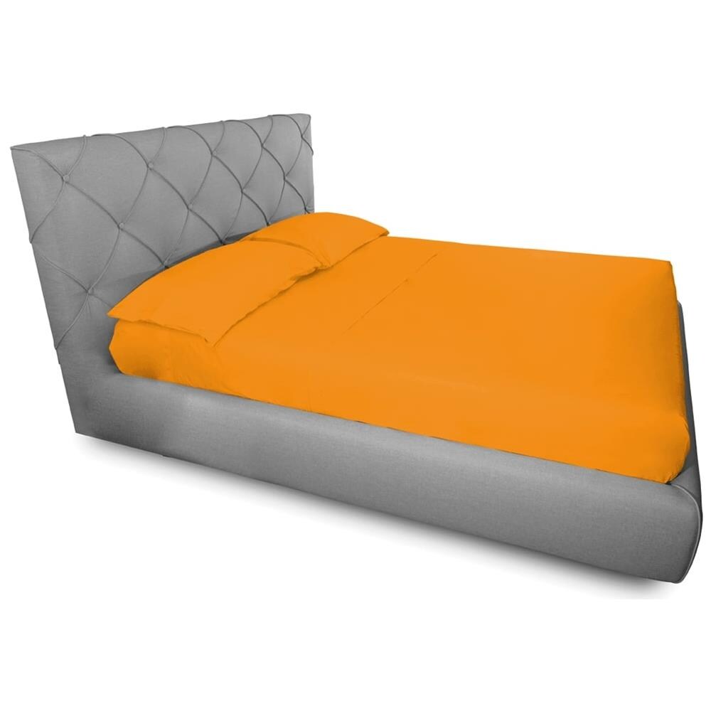 Completo Lenzuola Made In Italy In Puro Cotone Tinta Unita Varie Colorazioni Matrimoniale Ocra - Foto 1