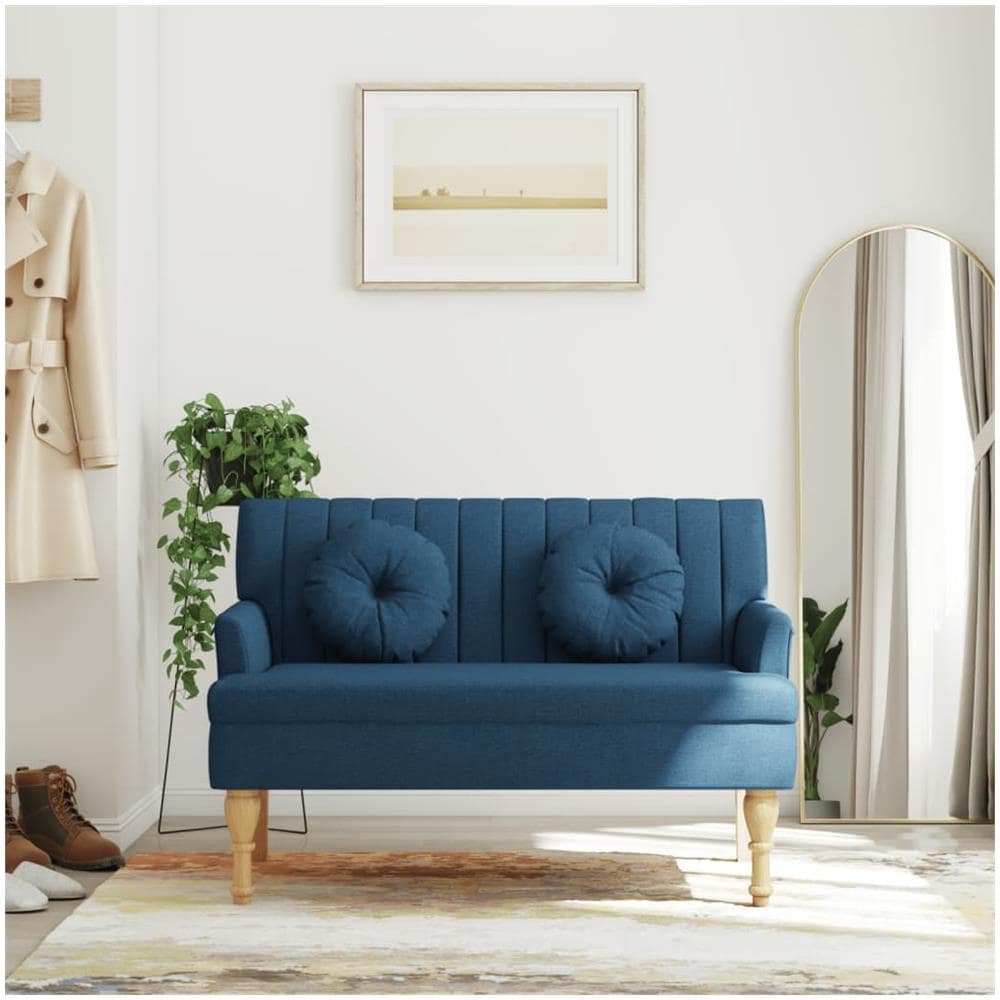 Panca Con Cuscini Blu 113x64,5x75,5 Cm In Tessuto - Foto 1