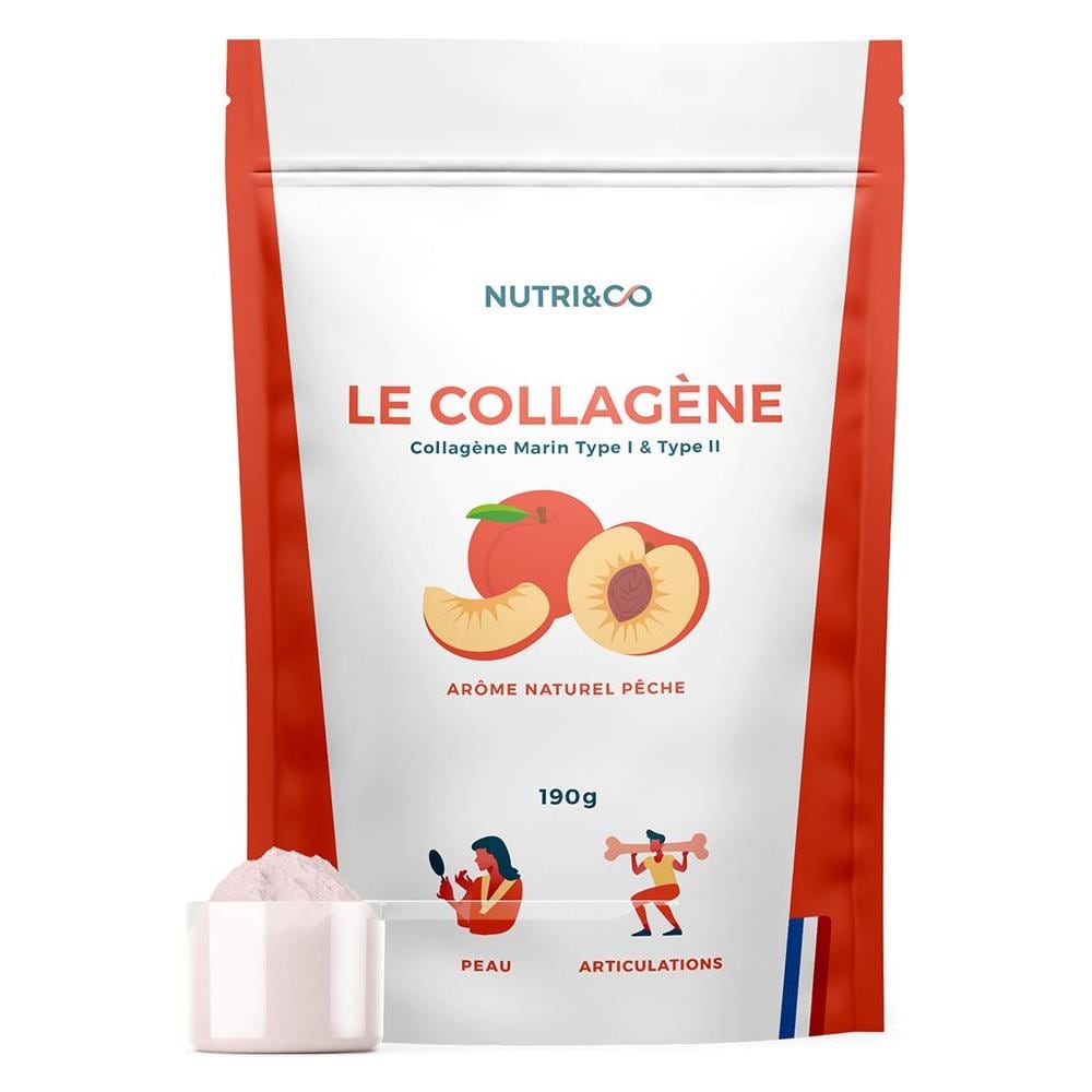 Collagene Marino Brevettato Tipi 1 & 2 Polvere 190g Pelle Fattoria Sapore Pesca - Foto 1