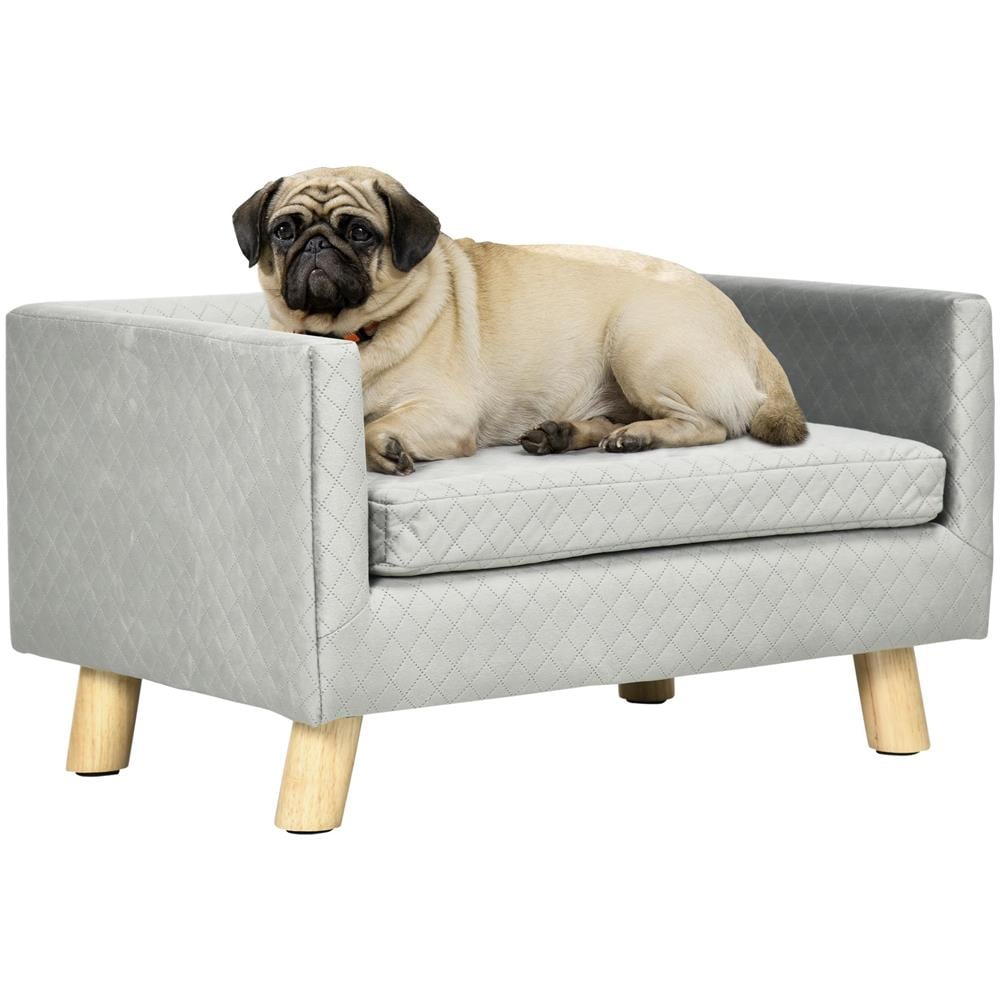 Divanetto per Cani e Gatti Stile Scandinavo con Cuscino Imbottito in Velluto e Legno, 64x45x36cm, Grigio - Foto 1