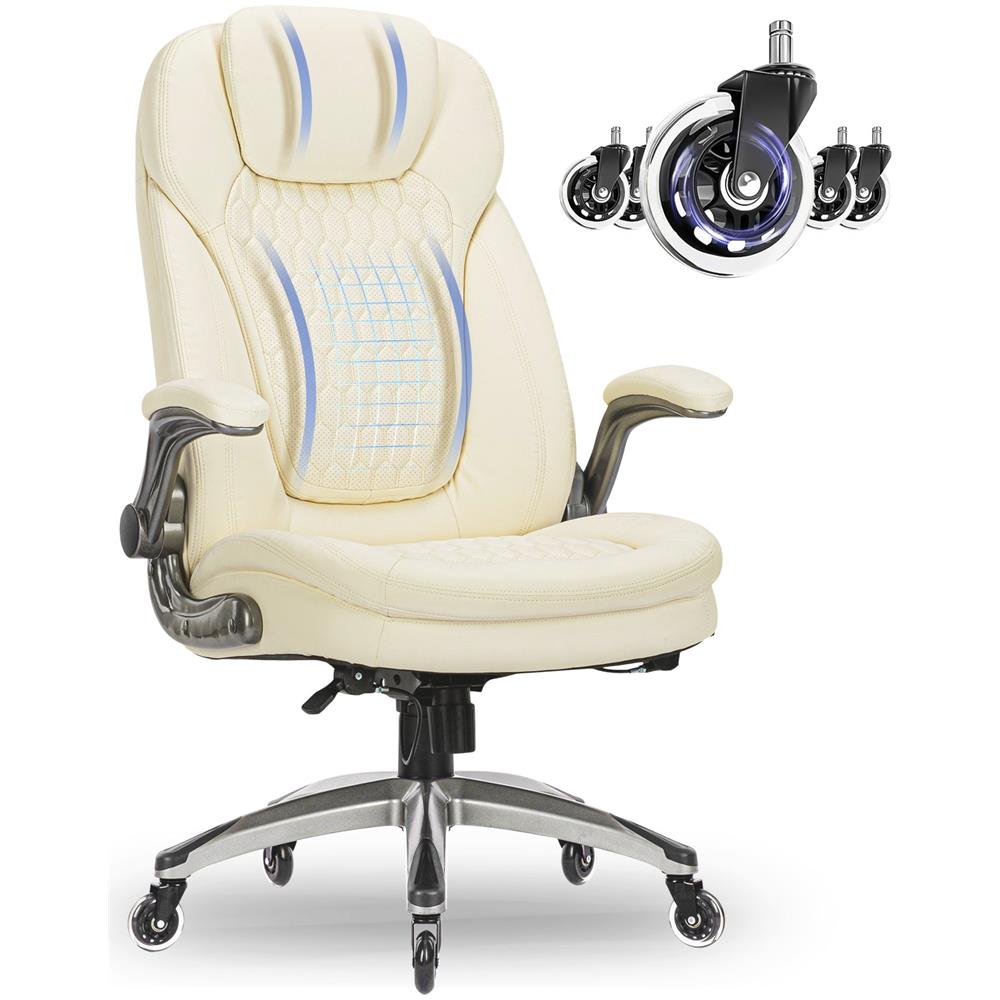 Sedia Da Ufficio, Sedia Ergonomica Con Cuscino Seduta Spesso 13,5 Cm E Braccioli Ripiegabili, Colore Bianco - Foto 1