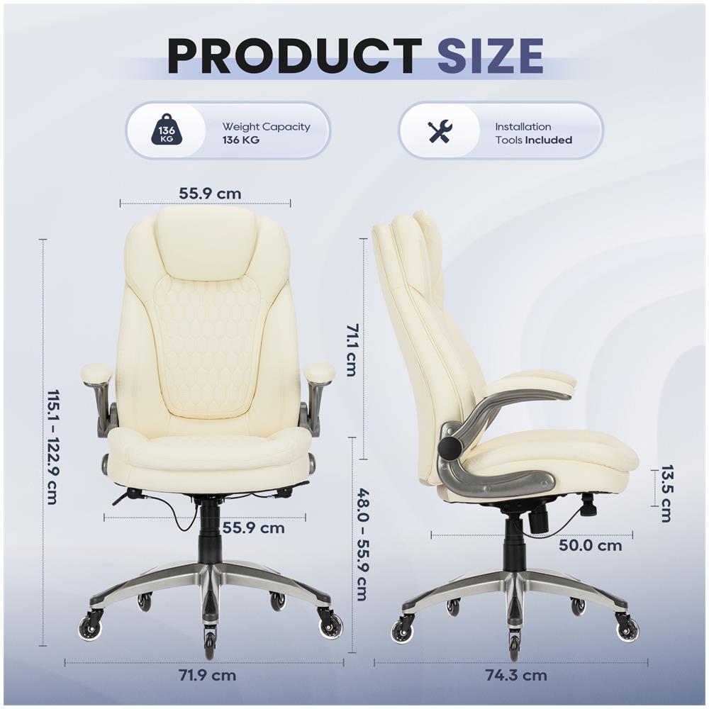 Sedia Da Ufficio, Sedia Ergonomica Con Cuscino Seduta Spesso 13,5 Cm E Braccioli Ripiegabili, Colore Bianco - Foto 2