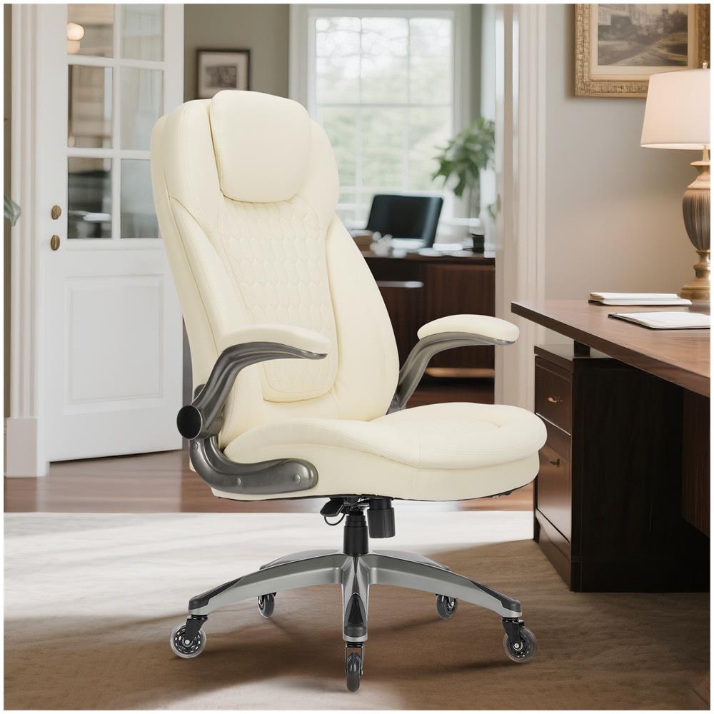 Sedia Da Ufficio, Sedia Ergonomica Con Cuscino Seduta Spesso 13,5 Cm E Braccioli Ripiegabili, Colore Bianco - Foto 8